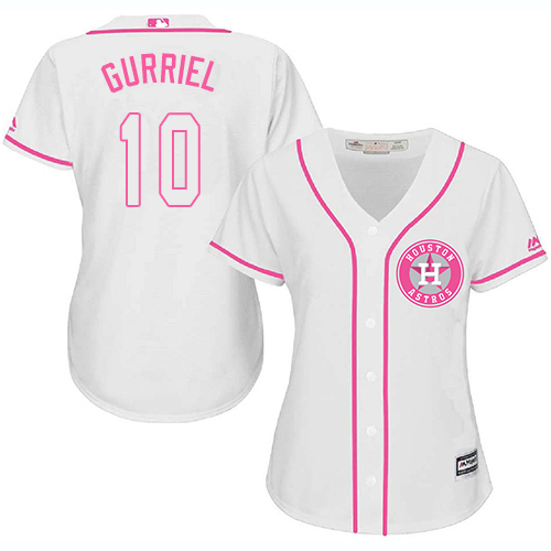 Astros #10 Yuli Gurriel White/Pink Fashion Women's Stitched MLB Jersey - Click Image to Close